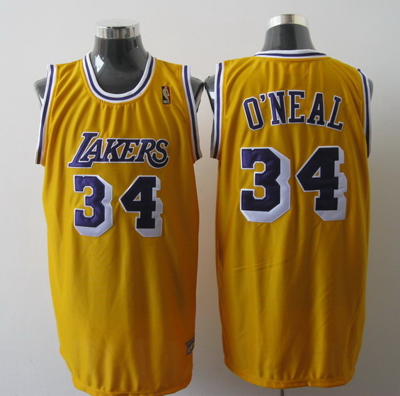 NBA Los Angeles Lakers 34 O'Neal Yellow Authentic Throwback Jersey